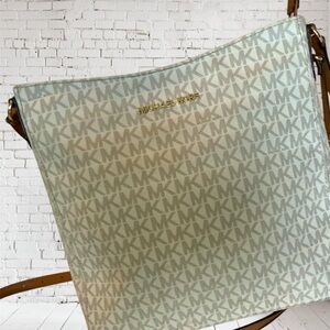 Michael Kors White and Tan Crossbody Bag with Signature MK Logo